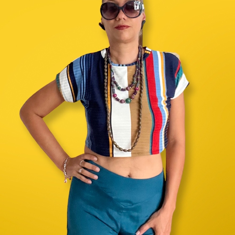 Good Time USA  Vintage Retro Colorful stripe crop top￼